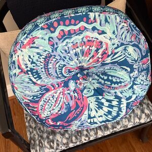 Lilly Pulitzer Blue and Pink Floral Pillow
18 inches in diameter